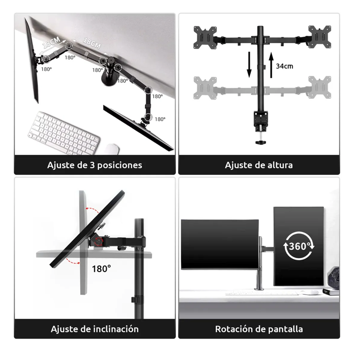 Soporte Doble Monitor 13–27” Articulado Negro Goforit