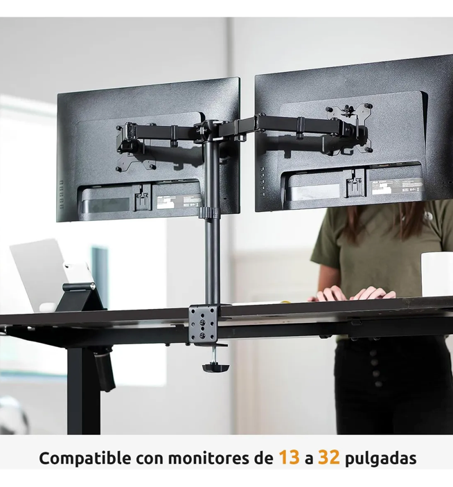 Soporte Doble Monitor 13–27” Articulado Negro Goforit