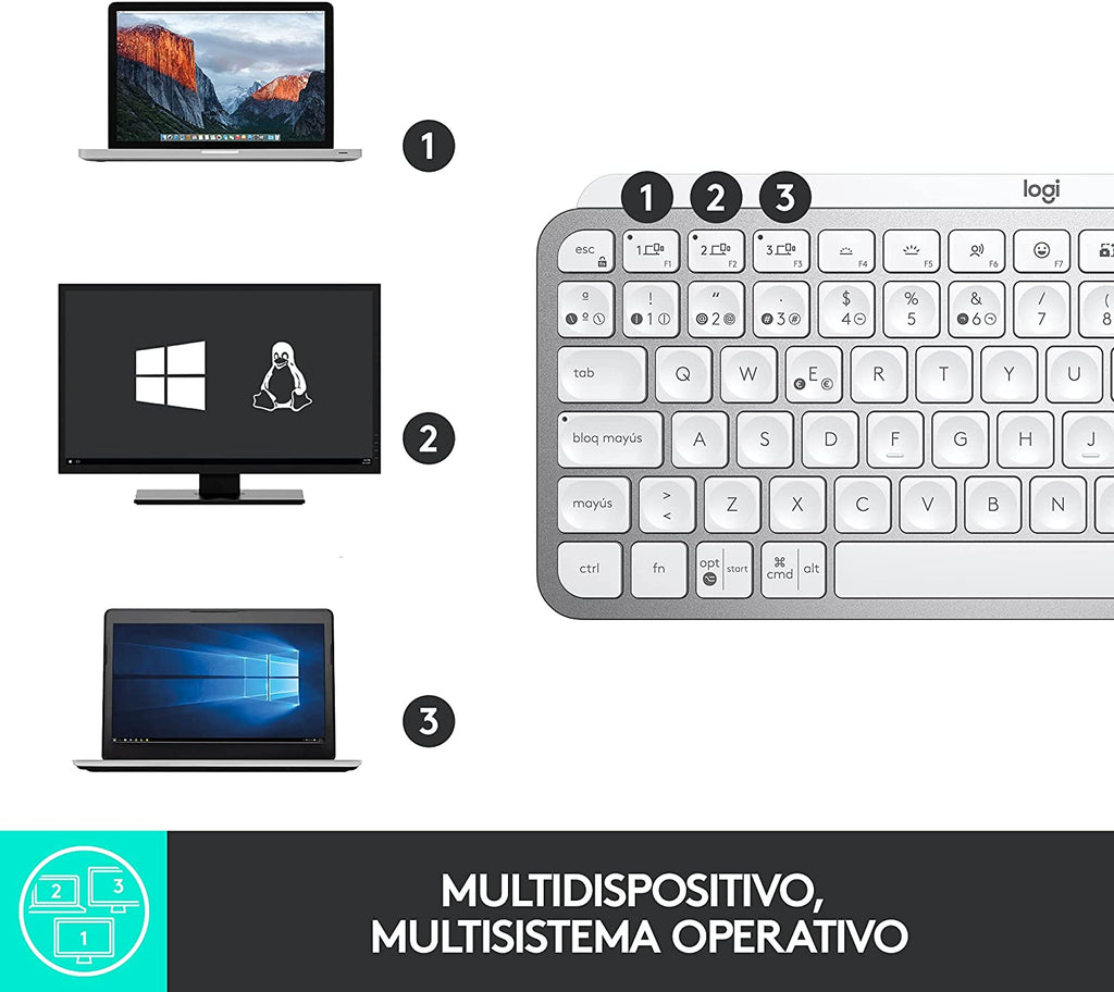 Teclado Logitech MX Keys mini Bluetooth Iluminado Silver