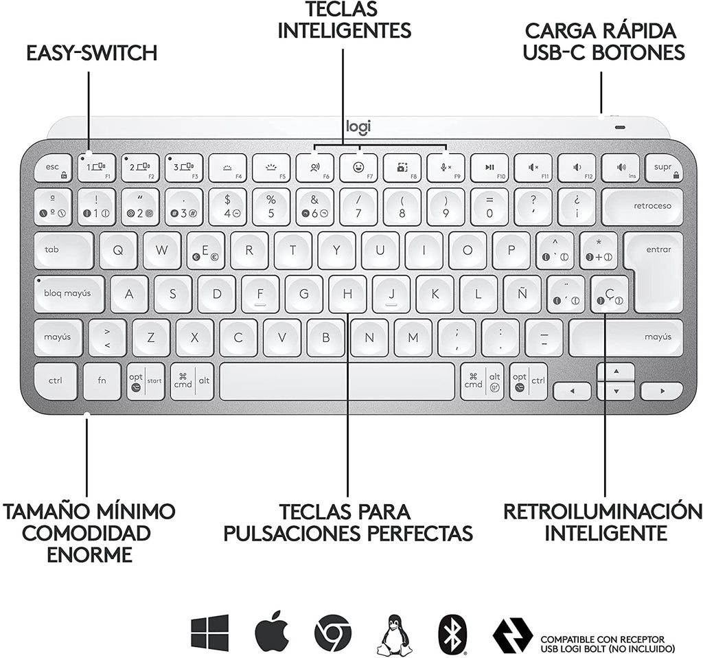 Teclado Logitech MX Keys mini Bluetooth Iluminado Silver