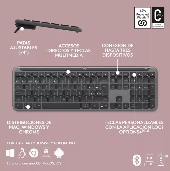 Teclado Inalámbrico Logitech Signature Slim K950 Blanco