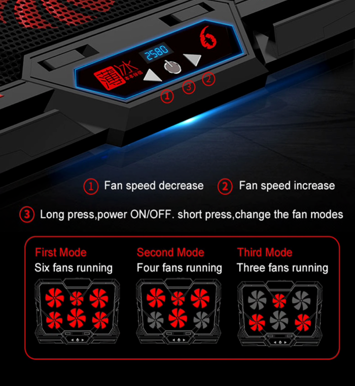 Ventilador Notebook Gamer 13 / 16 Pulgadas 6 Ventiladores Rojo