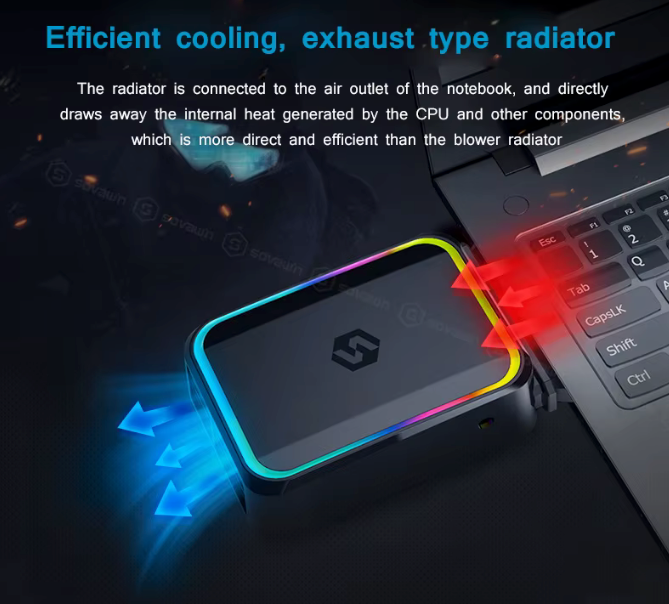 Ventilador Extractor Notebook Gamer USB RGB Sovawin