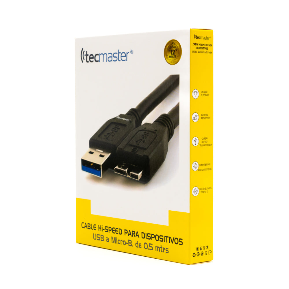 Cable USB 3.0 Discos Duros Externos Micro B 0.5MT Tecmaster