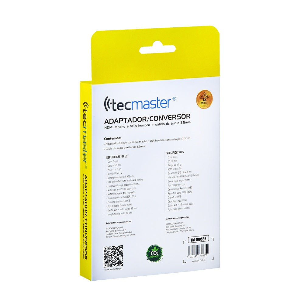 Conversor HDMI a VGA Con Salida Audio Tecmaster