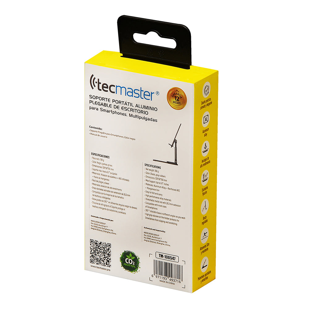 Soporte Portatil Plegable Aluminio Smartphones Tablets Tecmaster