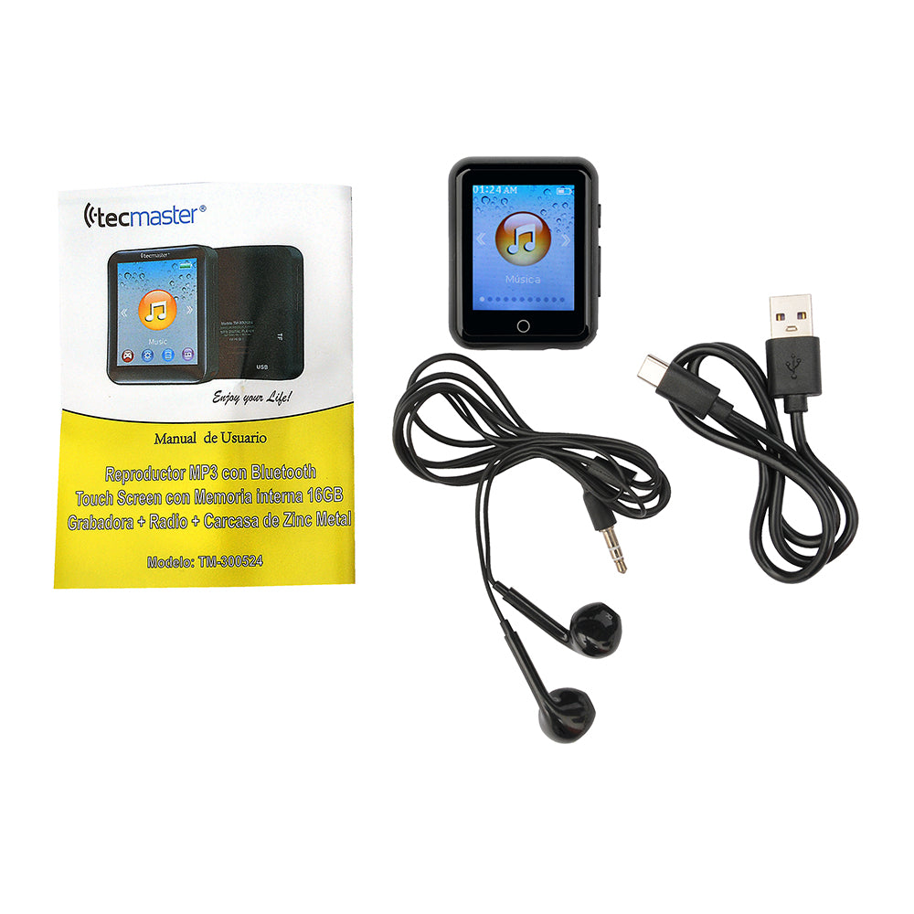 MP3 Tecmaster 16GB Bluetooth con Audífonos Jack 3.5 TM-300524