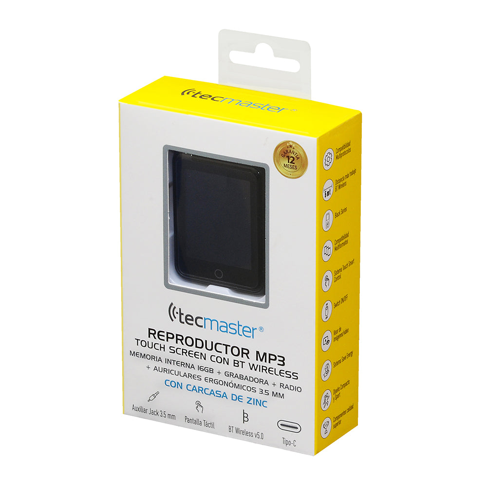 MP3 Tecmaster 16GB Bluetooth con Audífonos Jack 3.5 TM-300524