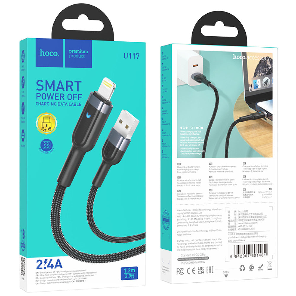 Cable iPhone Enmallado Apagado Inteligente HOCO U117