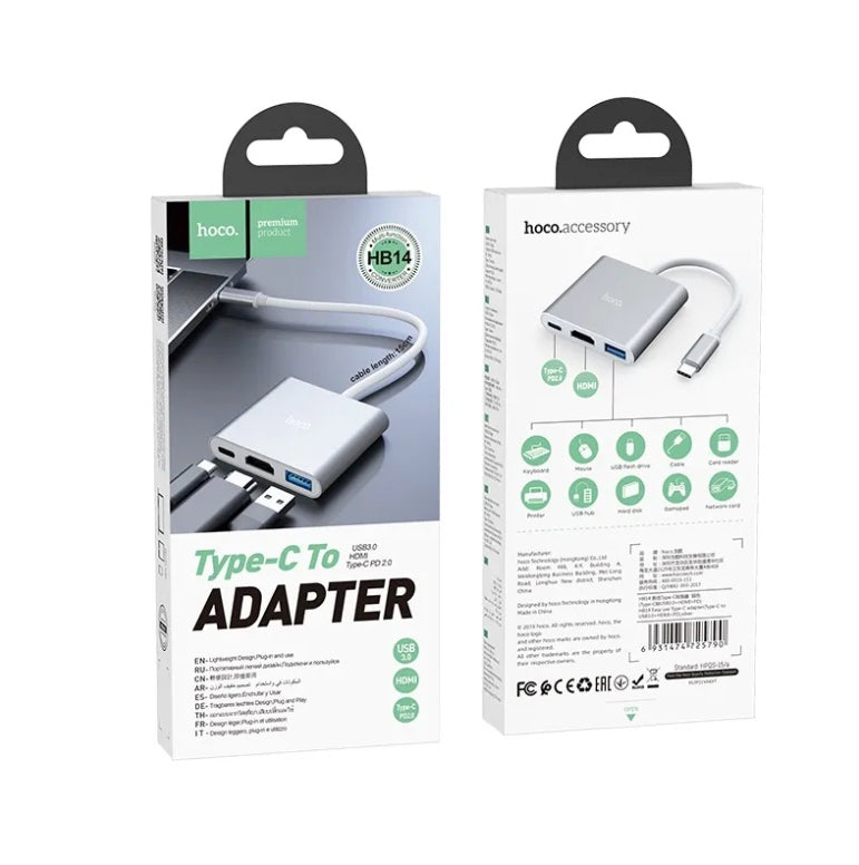 Adaptador Usb-C A HDTV - Usb 3.0 Para Notebook Macbook Hoco HB30