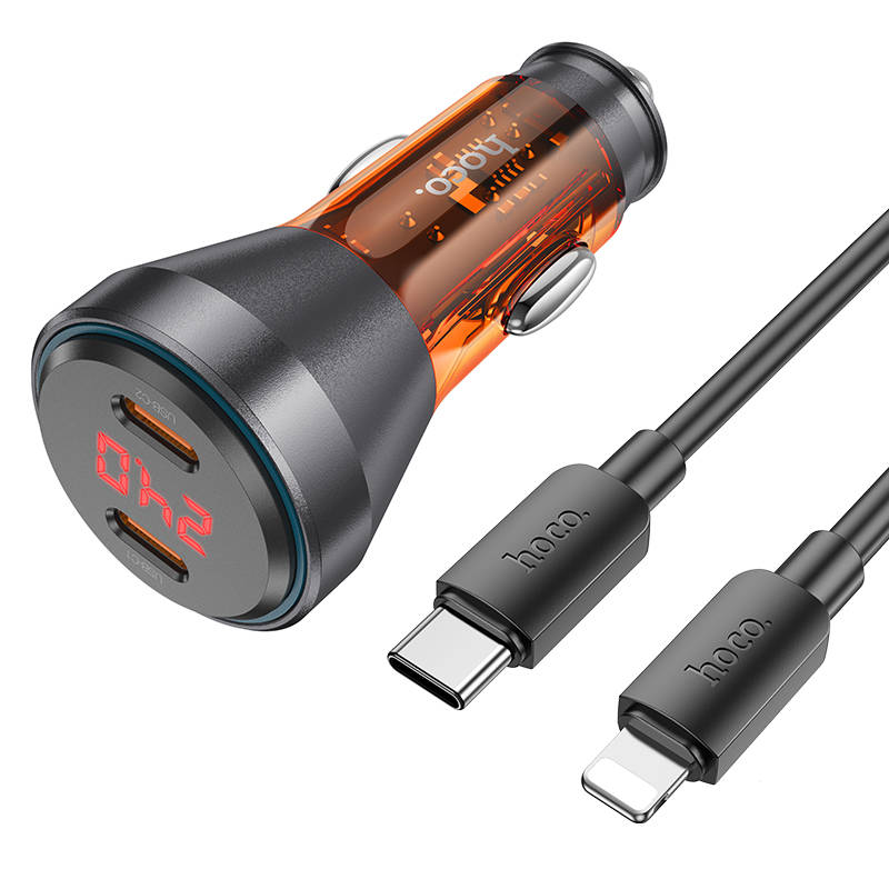 Cargador Auto Carga Rapida 30W 2 Tipo-C Hoco Z12C Cable iPhone