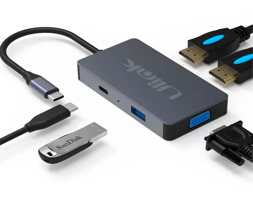 Adaptador USB-C 5 en 1 Notebook Macbook VGA HDMI USB Unitek