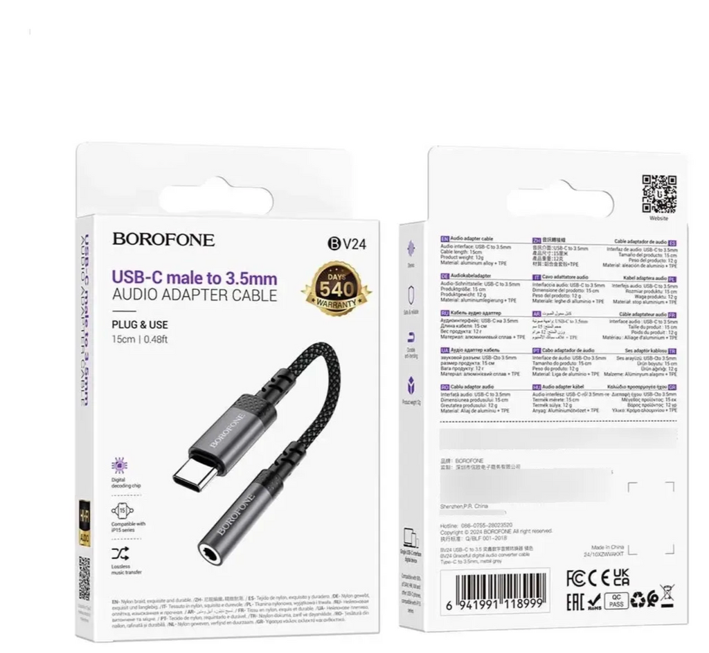 Adaptador Audio Borofone BV24 USB-C a Jack 3.5 mm