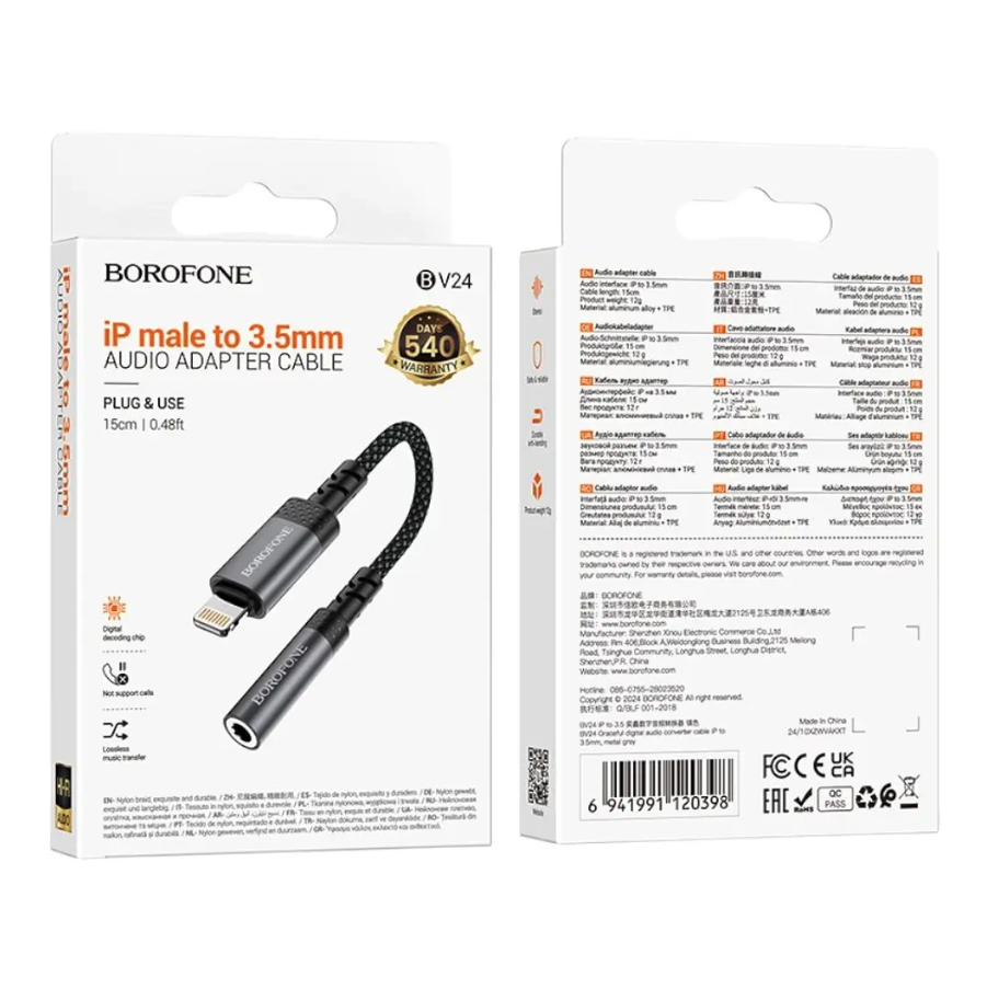 Adaptador Lightning a Jack 3.5mm Borofone BV24 Negro
