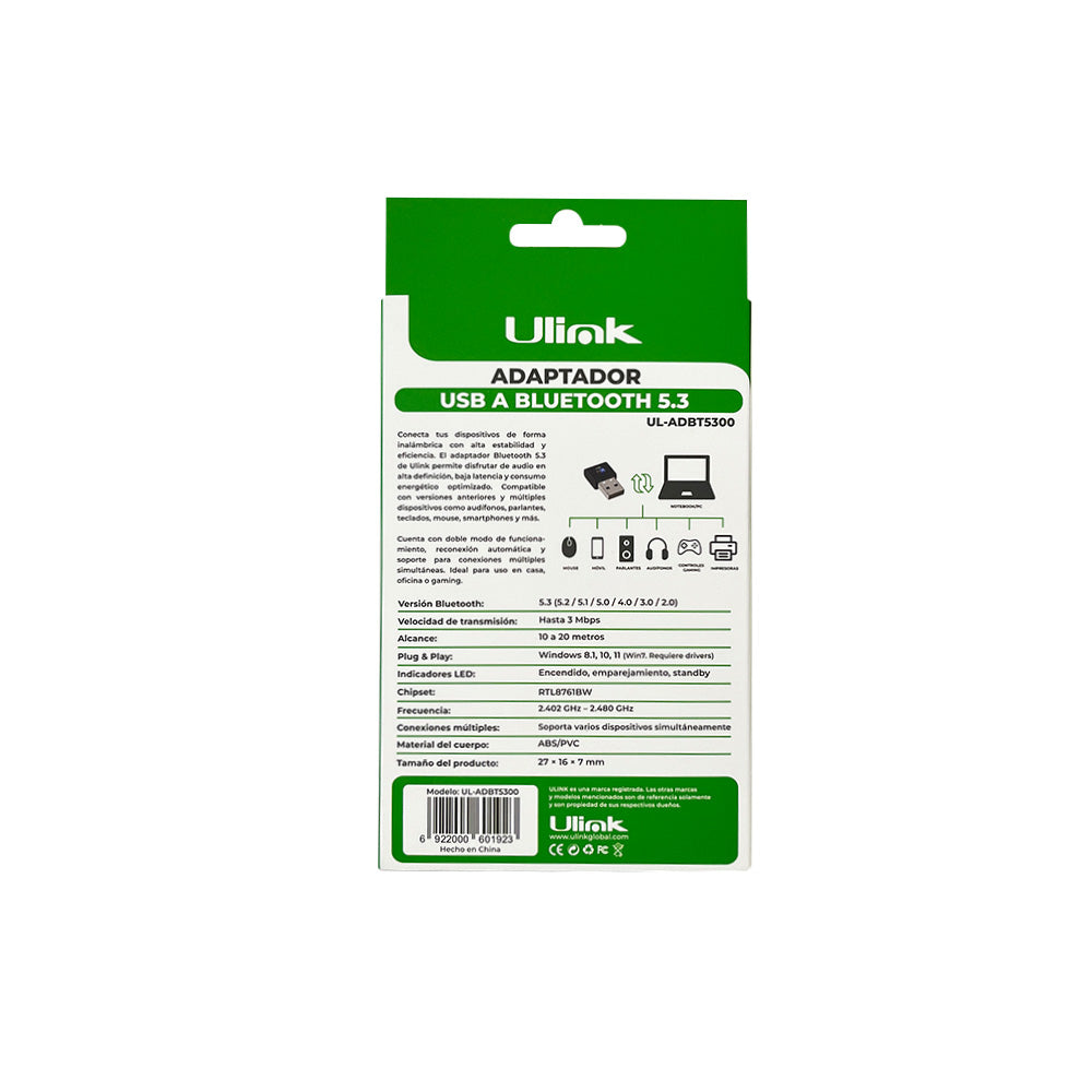 Adaptador USB Bluetooth 5.3 Ulink UL-ADBT5300