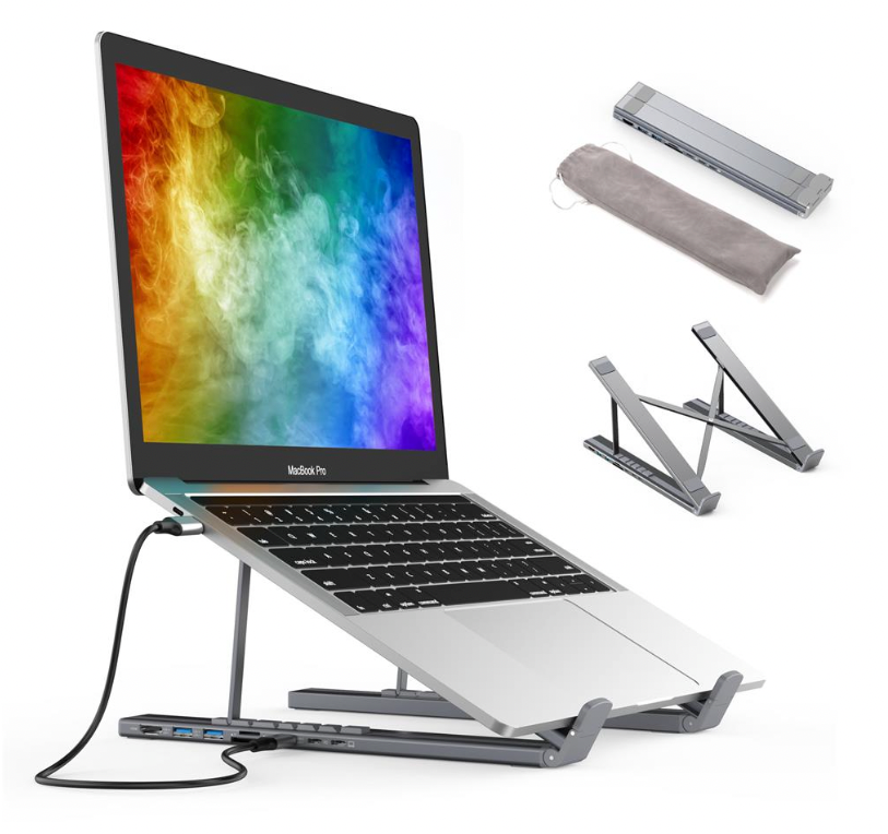 Base Apoyo aluminio Dock 7 en 1 Para Notebook Macbook Goforit