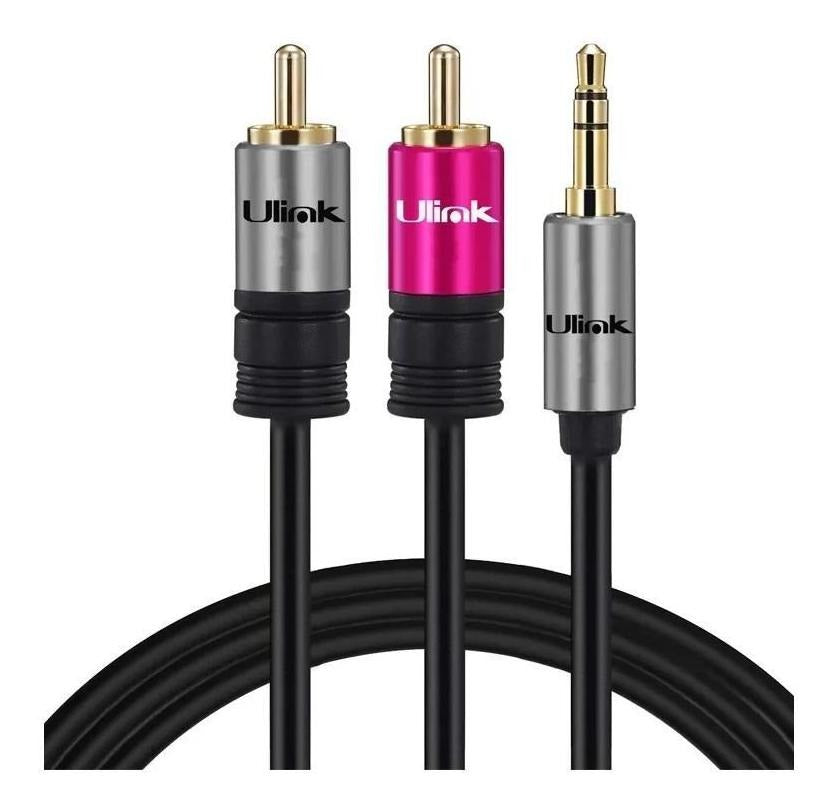 Cable Audio Plug 3.5 a 2 RCA Conector Dorado 1.8MT Ulink