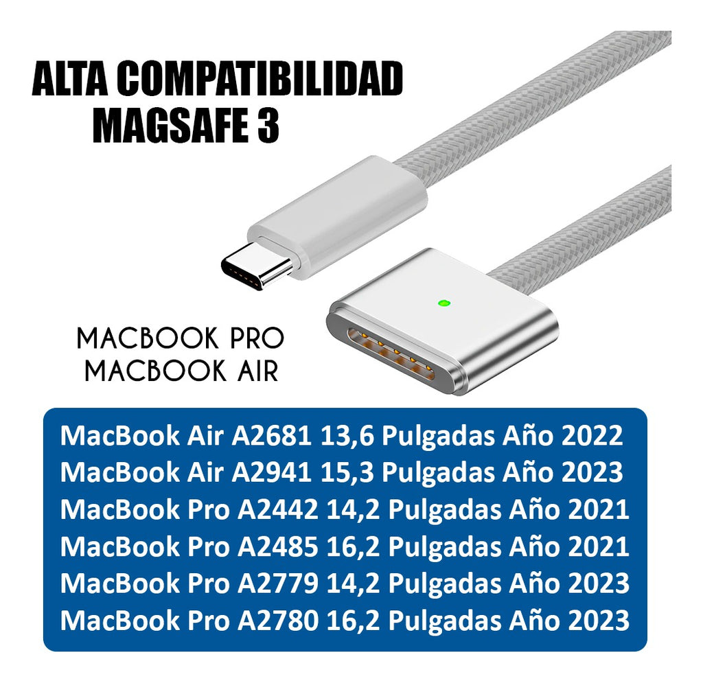 Cable Carga USB-C a Magsafe 3 Para Macbook Pro Air 2MT 140W