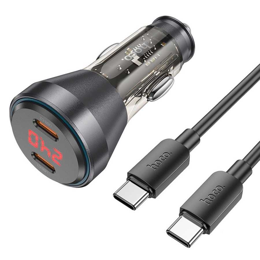 Cargador Auto Carga Rapida 30W 2 Tipo-C Hoco Z12C Cable C