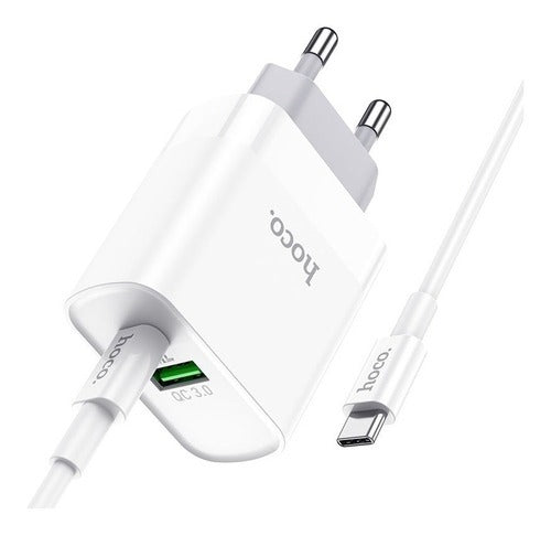 Cargador Carga Rápida Dual PD 20W Cable USB-C Hoco C80A