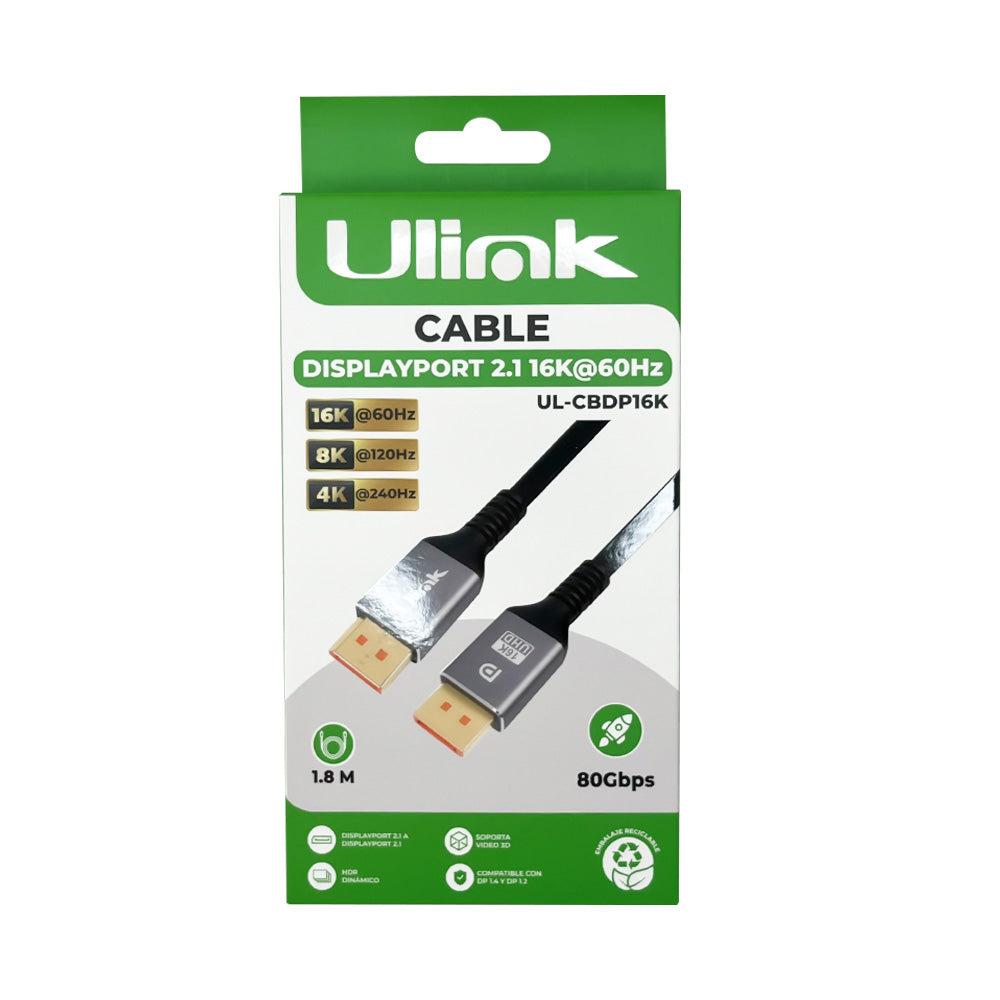Cable DisplayPort 2.1 Ulink 16K 60Hz 1.8M