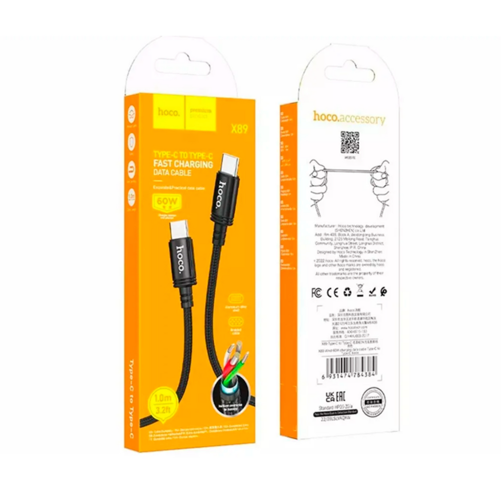 Cable Hoco X89 Tipo C a Tipo C 60W 2 Metros Negro
