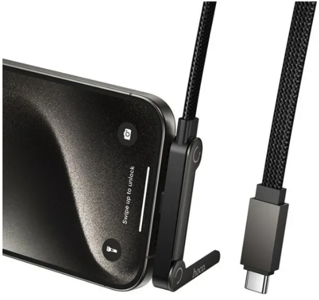 Cable USB-C Hoco U150 60W con Soporte Celular Negro