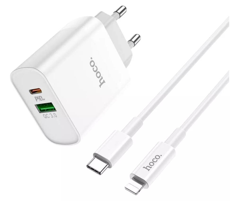 Cargador Carga Rápida Dual PD 20W Cable Lightning Hoco C80A