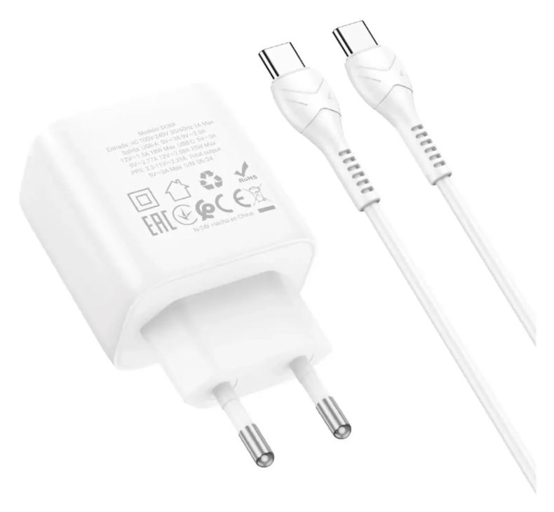 Cargador Hoco DC68 25W USB-C con Cable Blanco