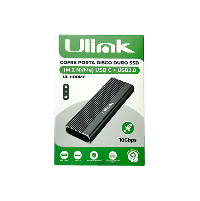 Cofre Externo SSD NVME/SATA Ulink UL-HDDME con USB-C y USB 3.0
