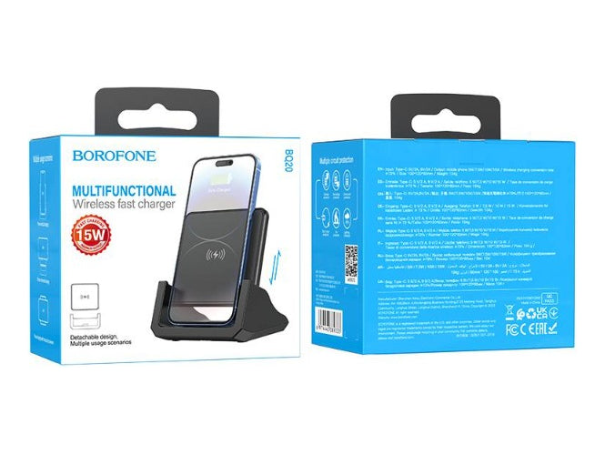 Dock Cargador Inalambrico Celulares  15W BQ20 Negro