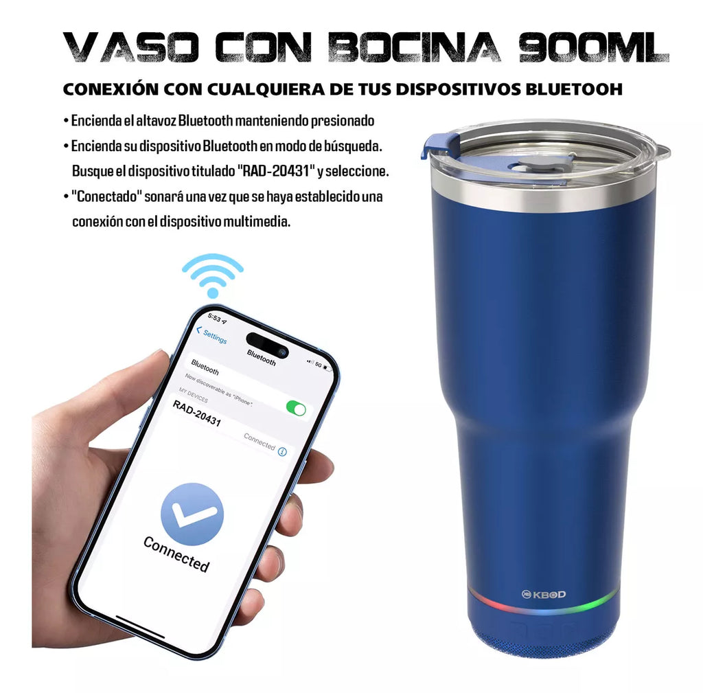 Vaso Termico Frio Caliente 900ml con parlante bluetooth