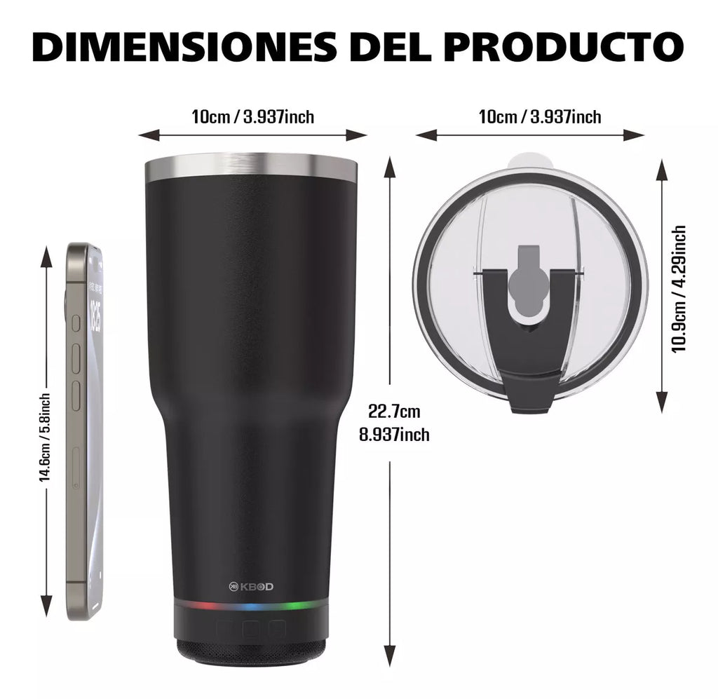 Vaso Termico Frio Caliente 900ml con parlante bluetooth