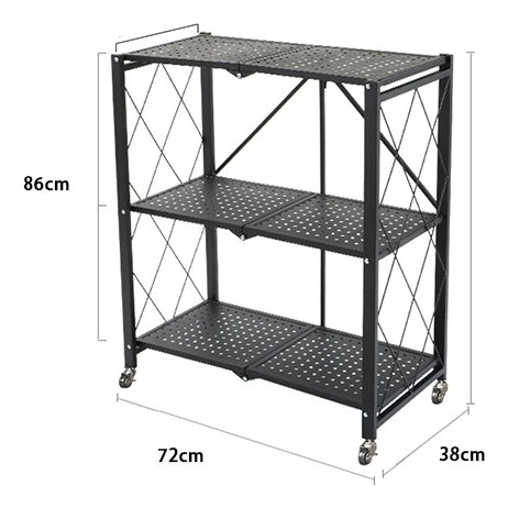 Estante Plegable 3 Niveles con ruedas Negro 0.87MT FactoryHome