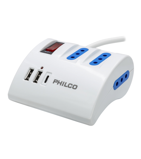 Extension Escritorio 220V + 2 USB 1 USB-C Philco 2044B