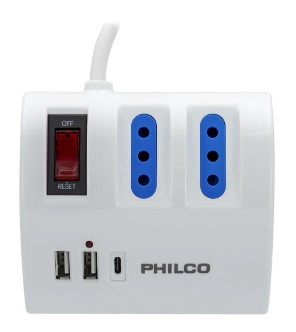 Extension Escritorio 220V + 2 USB 1 USB-C Philco 2044B