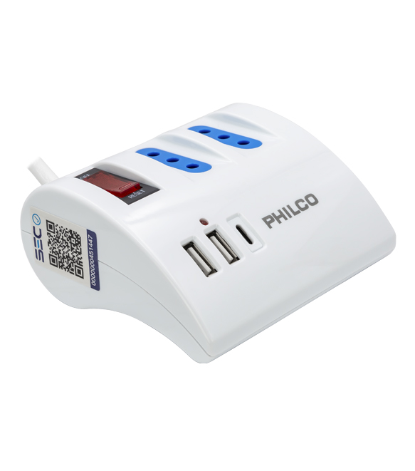 Extension Escritorio 220V + 2 USB 1 USB-C Philco 2044B