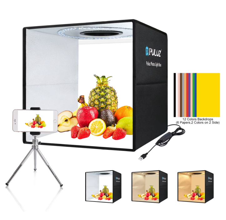 Estudio Fotográfico Pulux Portátil 40cm con Luz LED y 12 Fondos