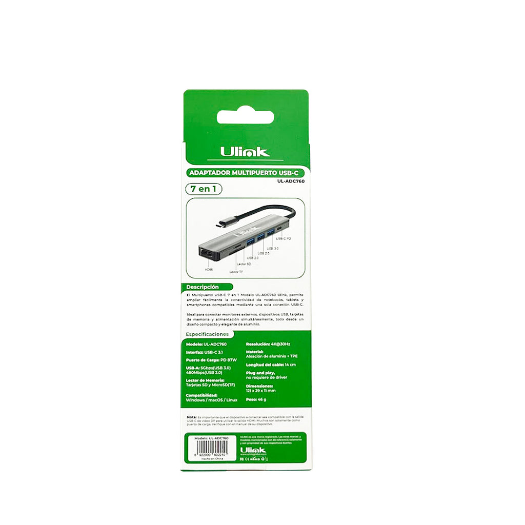 Hub Multipuerto USB-C 7 en 1 Ulink UL-ADC760
