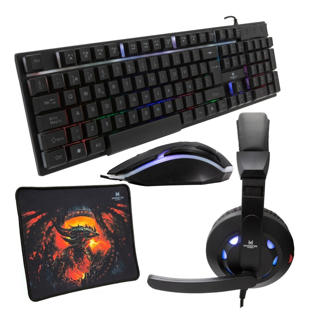 Kit Gamer Teclado Mouse Audfonos Monster Games Crew 4 EN 1