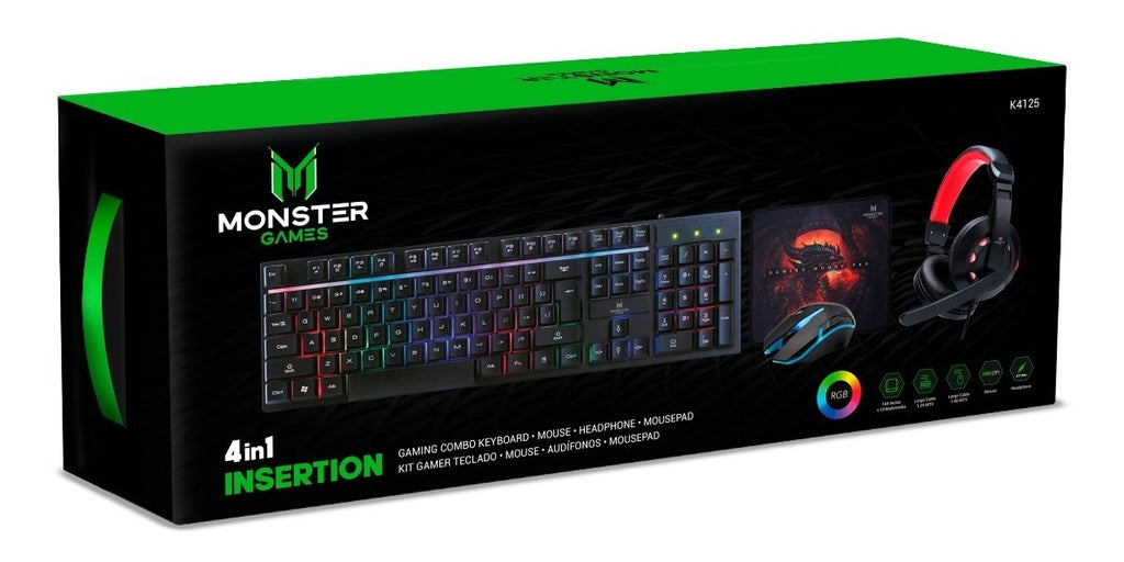 Kit Gamer Teclado Mouse Audfonos Monster Games Crew 4 EN 1