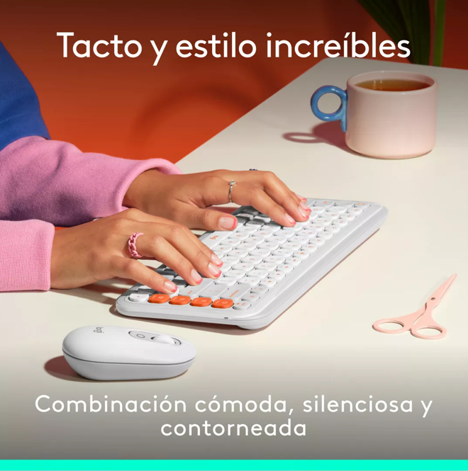 Kit Teclado y Mouse Logitech Pop Icon Español Blanco