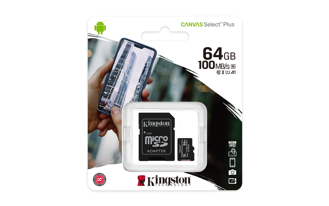 Memoria Micro SD 64GB Kingston Canvas Select Plus 100MB/S