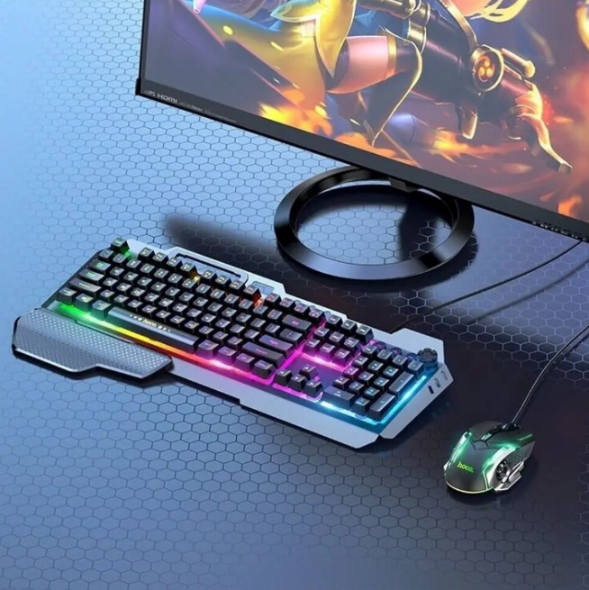 Mouse y Teclado Gamer Multimedia RGB Metal Hoco GM12