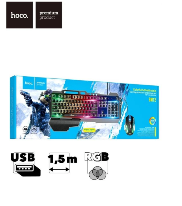 Mouse y Teclado Gamer Multimedia RGB Metal Hoco GM12