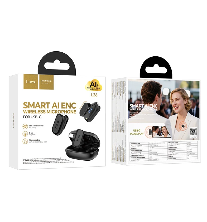 Micrófono Inalámbrico Hoco L26 USB-C Negro