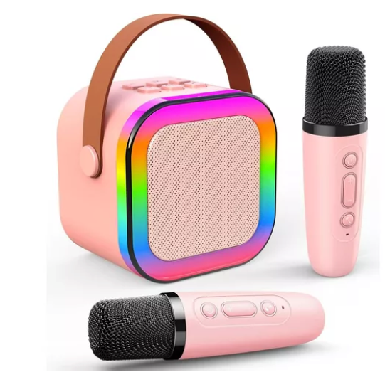 Mini Parlante Karaoke Bluetooth Efectos Sonidos Luz Led + 2 Microfonos