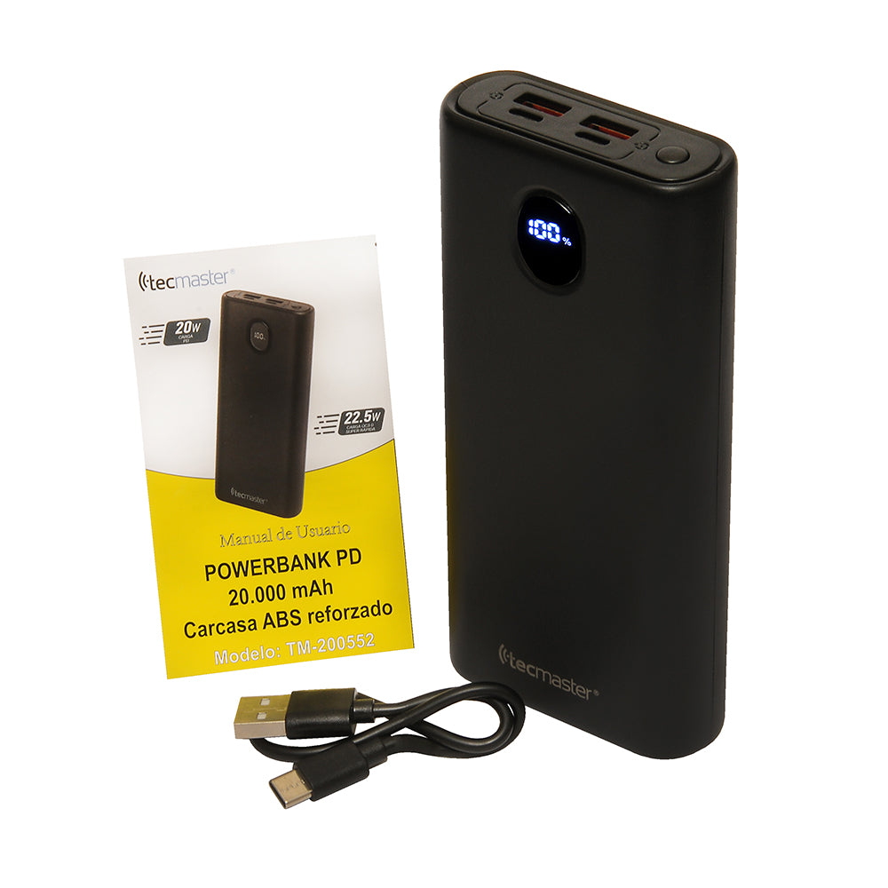 Powerbank 20000mah Alumunio PD 20W QC 22,5W Tecmaster TM-200552