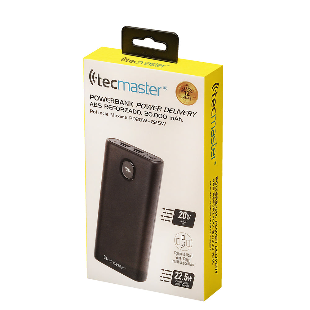 Powerbank 20000mah Alumunio PD 20W QC 22,5W Tecmaster TM-200552