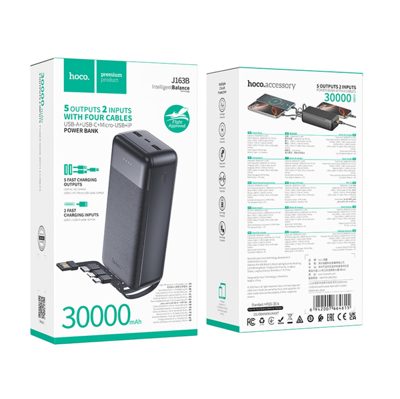 Powerbank Hoco J163B 30000mAh 4 en 1 Carga Rápida